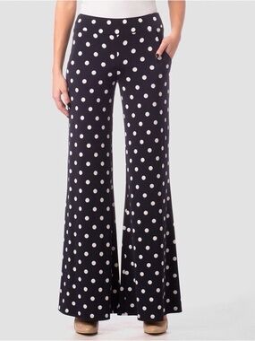 Joseph Ribkoff Navy Polka Dots Flared Pants Size 4 STYLE 171821